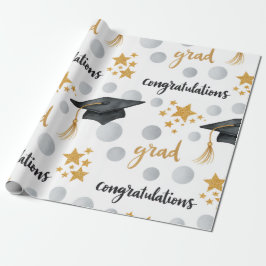 Papel De Regalo Felicidades Graduado Estrellas Doradas Lunares Gri