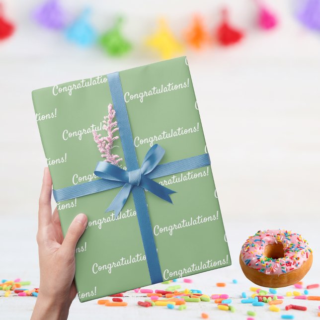 Papel De Regalo Felicidades verde sabio blanco (Subido por el creador)