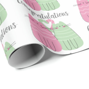Papel De Regalo Felicitaciones a los gatos Bodas rosados y verdes