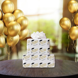Papel De Regalo Felicitaciones Año Grad Monograma Oro Negro