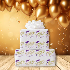 Papel De Regalo Felicitaciones Año Grad Monograma Oro Púrpura