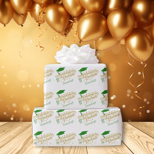 Papel De Regalo Felicitaciones Año Grad Monograma Oro Verde (Subido por el creador)