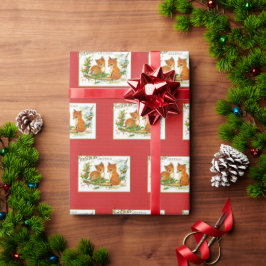 Papel De Regalo Felicitaciones de Navidad Zorros Reproducción Vint