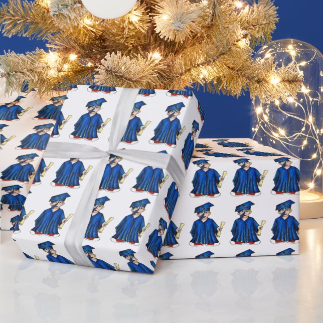 Papel De Regalo Felicitaciones Graduación Blue Boy Cap Gown Grad (Vacaciones)