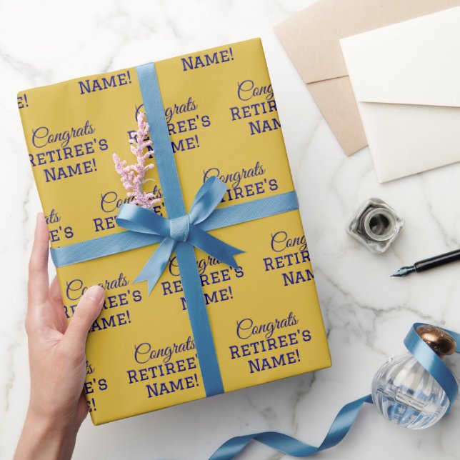 Papel De Regalo ¡Felicitaciones personalizadas Retiree! Azul marin (Regalar)