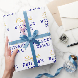 Papel De Regalo ¡Felicitaciones personalizadas Retiree! Oro, azul