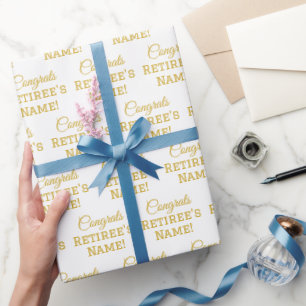 Papel De Regalo ¡Felicitaciones personalizadas Retiree! Oro blanco