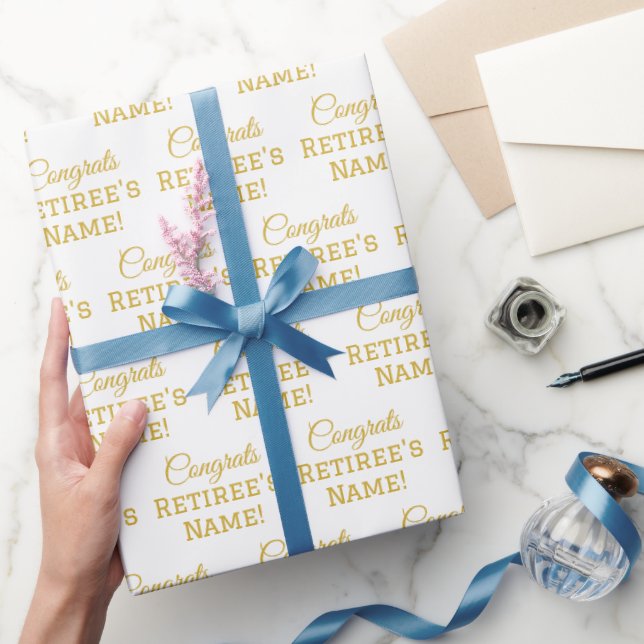 Papel De Regalo ¡Felicitaciones personalizadas Retiree! Oro blanco (Regalar)