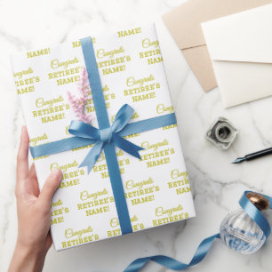 Papel De Regalo ¡Felicitaciones personalizadas Retiree! Oro en bla