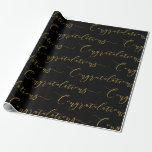 Papel De Regalo Felicitaciones por el negro y el oro moderno<br><div class="desc">Grabado de mano negra y dorada Enhorabuena papel envolvente. Ideal para ocasiones como graduación,  cumpleaños,  boda,  aniversario,  ducha de bebé,  ducha de novia y más ocasiones. c) El estudio Happy Cat Studio</div>