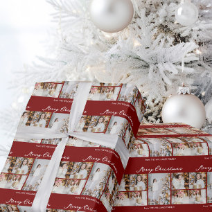 Papel De Regalo Feliciz Navidad Colaje de Fotos Rojo Moderno