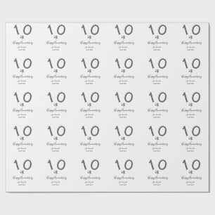 Papel De Regalo Feliz 10 aniversario fecha estrella metalizado gri