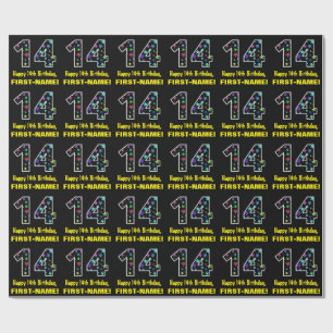 Papel De Regalo Feliz 14 cumpleaños, divertido patrón de estrellas