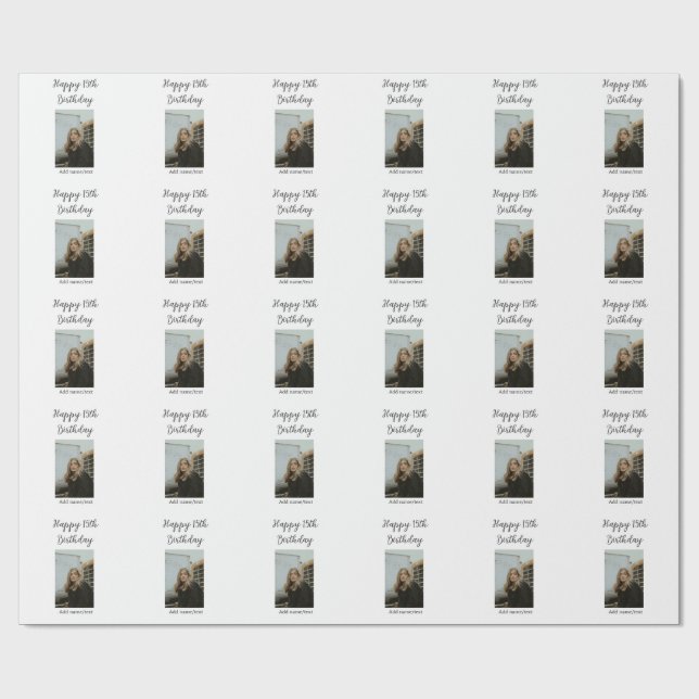 Papel De Regalo Feliz 15 cumpleaños agregar nombre foto texto mode (Superficie plana)