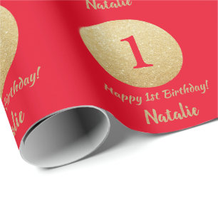 Papel De Regalo Feliz 15 cumpleaños, Purpurina rojo y oro