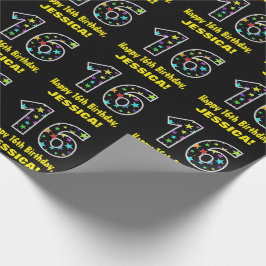 Papel De Regalo Feliz 16º cumpleaños, divertido patrón de estrella