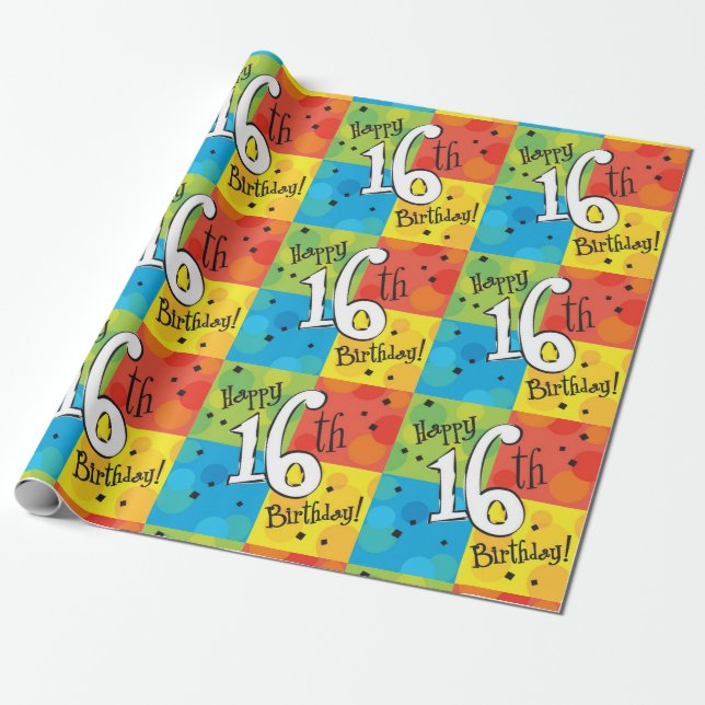 Papel De Regalo Feliz 16° cumpleaños (Desenrollado)