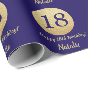 Papel De Regalo Feliz 18 cumpleaños, Purpurina azul y oro de la m