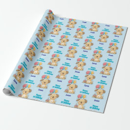 Papel De Regalo Feliz 1er Cumpleaños, Cachorro, Niño, Personalizad