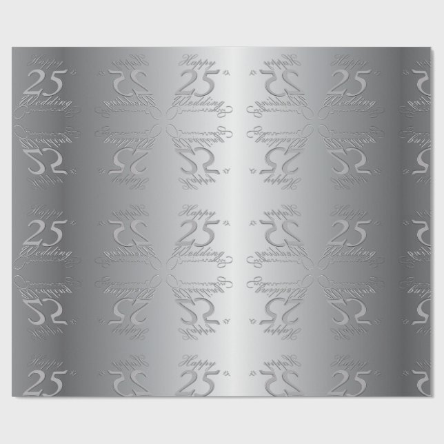 Papel De Regalo "Feliz 25 aniversario Boda" Silvery Font (Superficie plana)