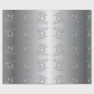 Papel De Regalo "Feliz 25 aniversario de Boda" Silvery Font