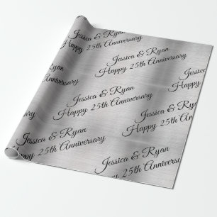 Papel De Regalo Feliz 25 Aniversario Nombres/Año Script Negro