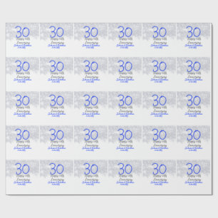 Papel De Regalo Feliz 30 aniversario de bodas brillo azul plateado