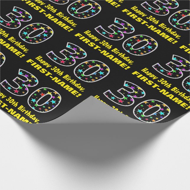 Papel De Regalo Feliz 30 cumpleaños, divertido patrón de estrellas (Esquina)