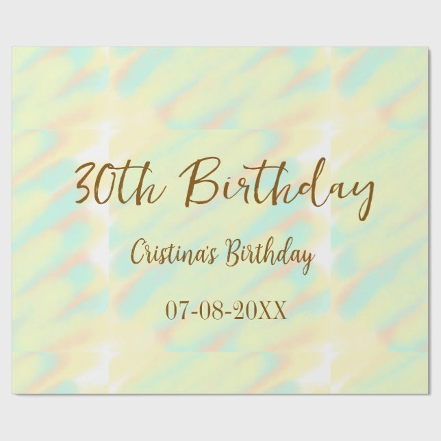 Papel De Regalo Feliz 30 cumpleaños naranja amarillo acuarela (Superficie plana)