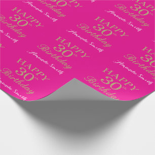 Papel De Regalo Feliz 30 cumpleaños Purpurina de oro y rosa calien