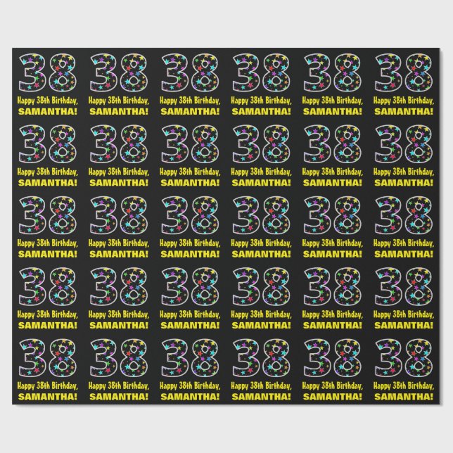 Papel De Regalo Feliz 38 cumpleaños, divertido patrón de estrellas (Superficie plana)