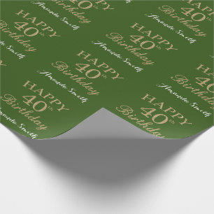 Papel De Regalo Feliz 40 cumpleaños, Purpurina de oro y verde
