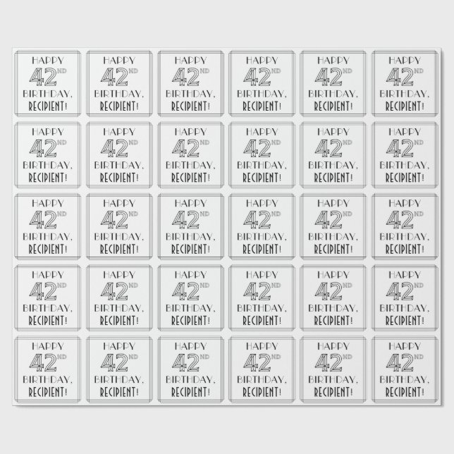 Papel De Regalo FELIZ 42º CUMPLEAÑOS; Estilo Art Deco; Nombre Pers (Superficie plana)