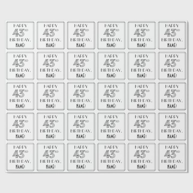 Papel De Regalo FELIZ 43º CUMPLEAÑOS; Estilo Art Deco; Nombre pers (Superficie plana)
