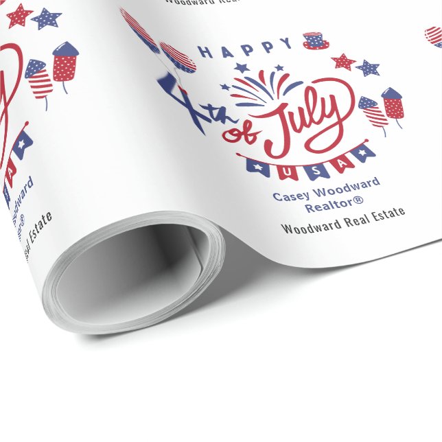 Papel De Regalo Feliz 4 de Julio USA | Marketing Personalizado par (Esquina del rollo)