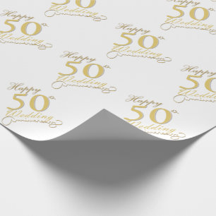 Papel De Regalo "Feliz 50 aniversario" Matte White