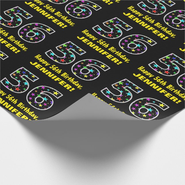 Papel De Regalo Feliz 56º cumpleaños, divertido patrón de estrella (Esquina)