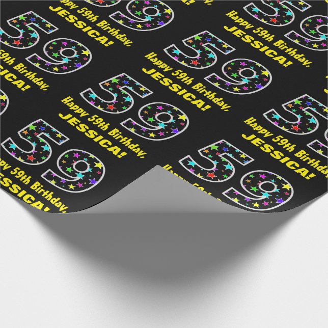 Papel De Regalo Feliz 59º cumpleaños, divertido patrón de estrella (Esquina)