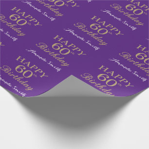 Papel De Regalo Feliz 60 cumpleaños Purpurina de oro y morado