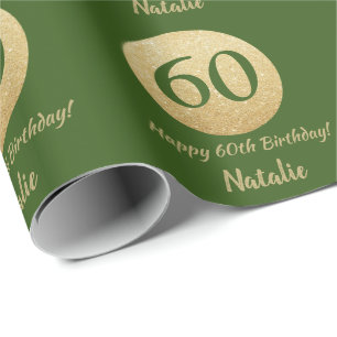 Papel De Regalo Feliz 60 cumpleaños, Purpurina Verde y Oro