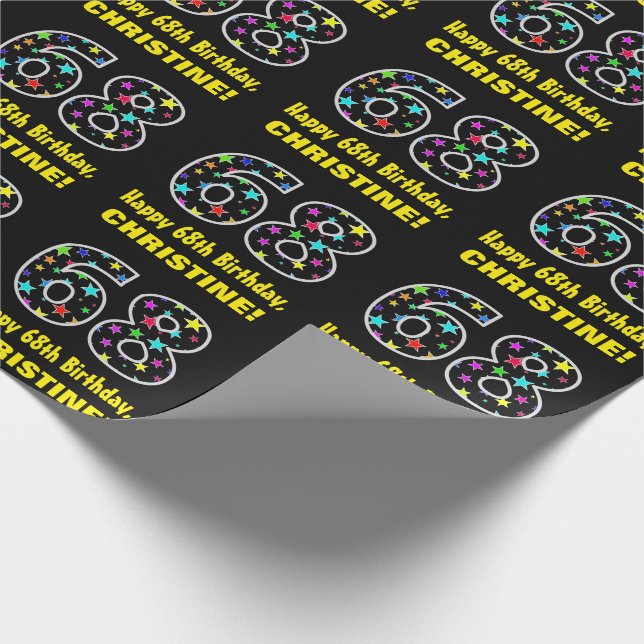 Papel De Regalo Feliz 68º cumpleaños, divertido patrón de estrella (Esquina)