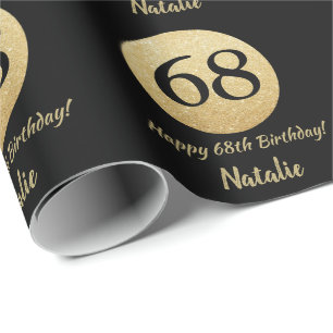 Papel De Regalo Feliz 68º cumpleaños Purpurina negro y oro