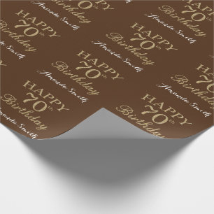 Papel De Regalo Feliz 70 cumpleaños Purpurina de oro y Brown