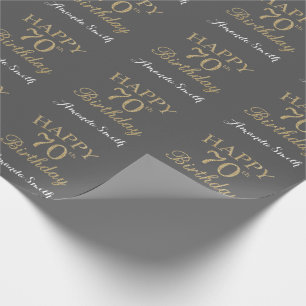 Papel De Regalo Feliz 70 cumpleaños Purpurina de oro y gris