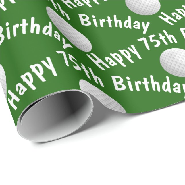 Papel De Regalo Feliz 75.º cumpleaños de pelotas de golf (Esquina del rollo)