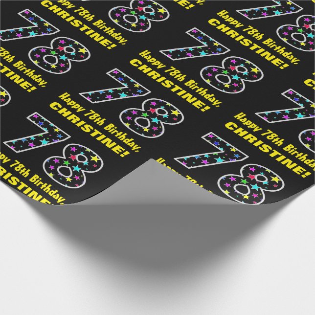 Papel De Regalo Feliz 78º cumpleaños, divertido patrón de estrella (Esquina)