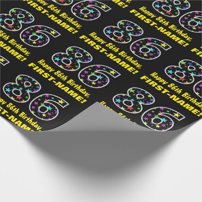 Papel De Regalo Feliz 86º cumpleaños, divertido patrón de estrella (Esquina)