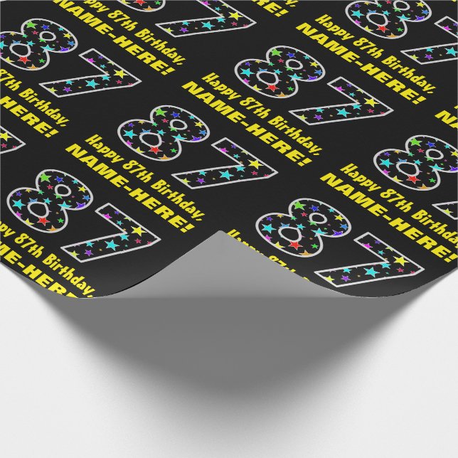 Papel De Regalo Feliz 87º cumpleaños, divertido patrón de estrella (Esquina)