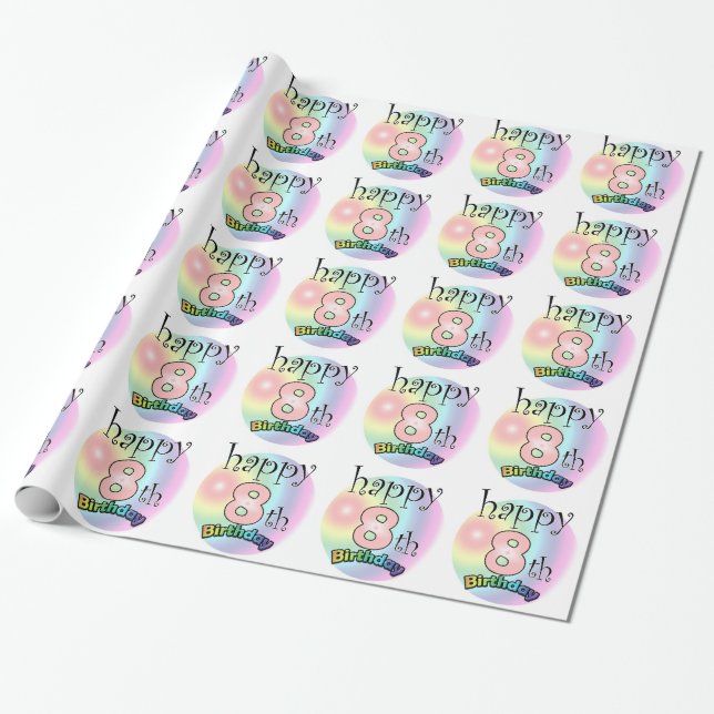 Papel De Regalo Feliz 8° cumpleaños (descanso) (Desenrollado)