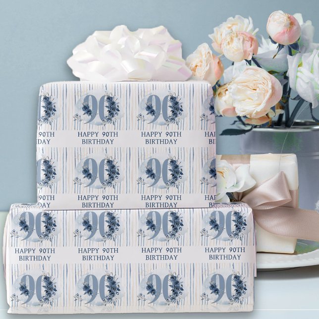 Papel De Regalo Feliz 90 aniversario número de floral 90 (90th Birthday Wrapping Paper from my Floral Number Birthday Party Collection)